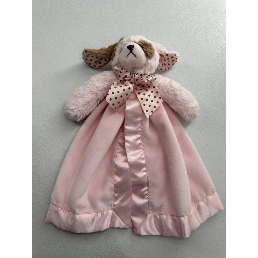 Bearington Baby Collection Pink Dog Security Blanket Lovey Wiggles Satin Girl‎